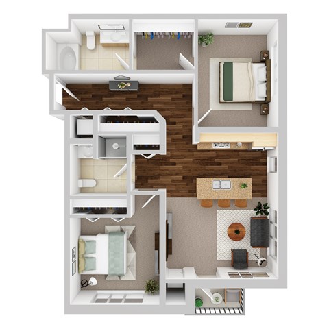 Floor plan for 2 beds, 2 baths, 1078 sqft